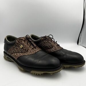Footjoy Golf Shoes Mens 10M Dryjoy Tour Men Black Leather Saddle Croc‎ Print